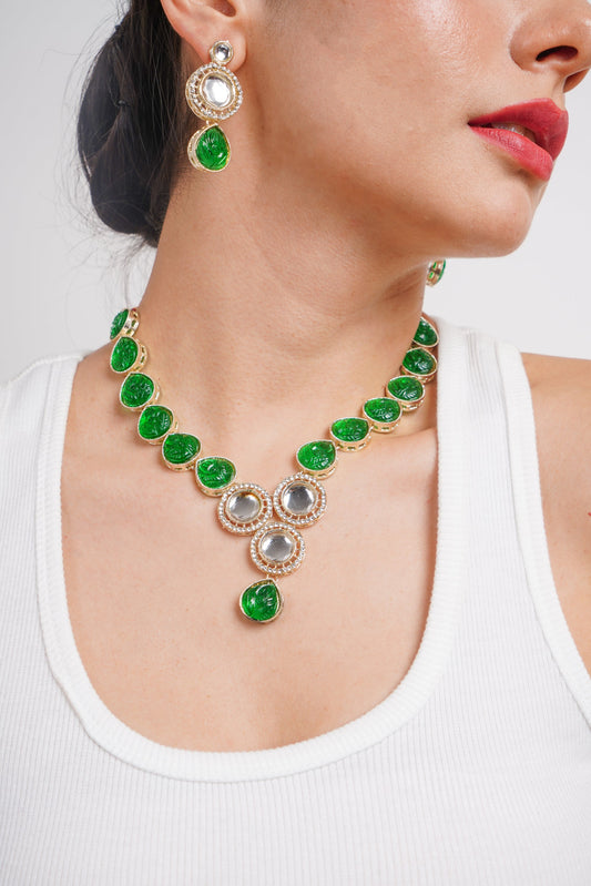 Divisha Alloy Gold-plated Green Jewellery Set | Swadesiicart