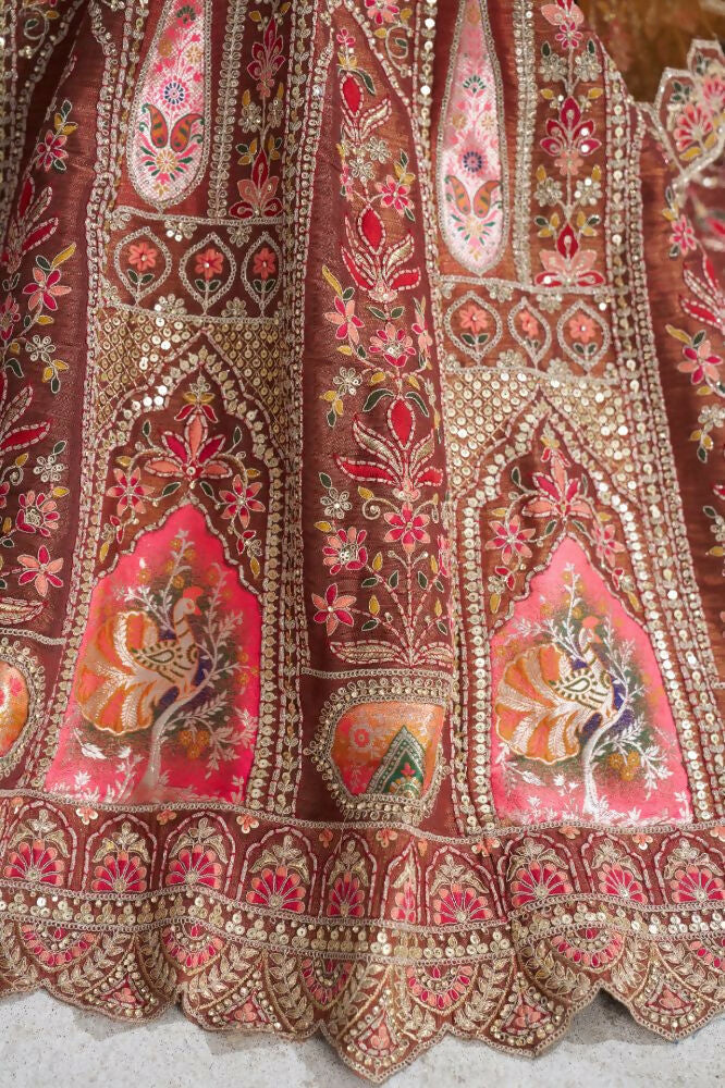 Kesar Fab Brown Banarasi Silk Hand_Woven Lehenga | Swadesiicart