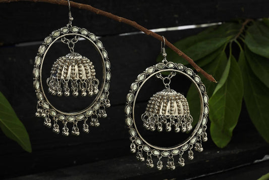 Mominos Fashion Johar Kamal Silver Earrings With Kundan Work Jhumkas - Mominos Fashion
