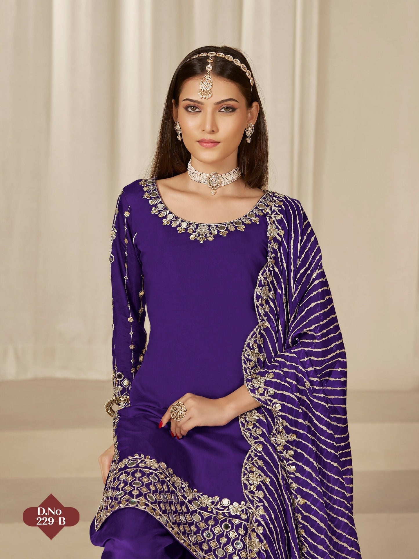 Anaita Purple Roman Silk Stitched Suit with Embroidery & Real Mirror Work