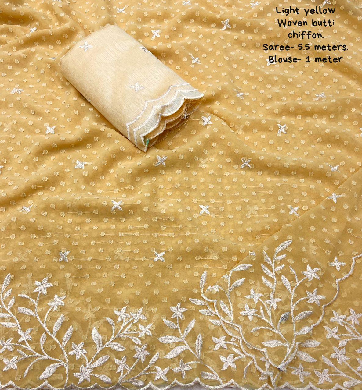 Yellow Pure Chiffon Woven Design Saree with Unstitched Blouse - Hiral Fashion | Swadesiicart