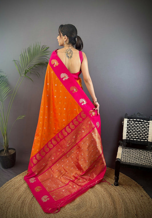 Joban Fashion Pink Butti Banarasi Silk Sarees | Swadesiicart