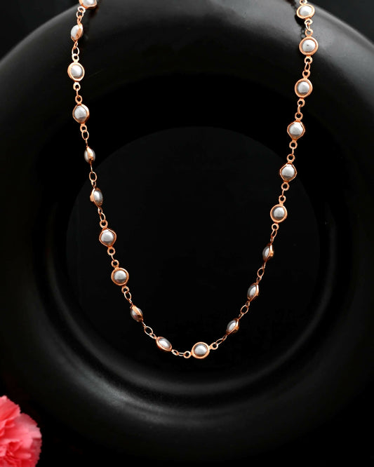 VOJ Gold-Polished Chain For Women With White Pearls | Swadesiicart
