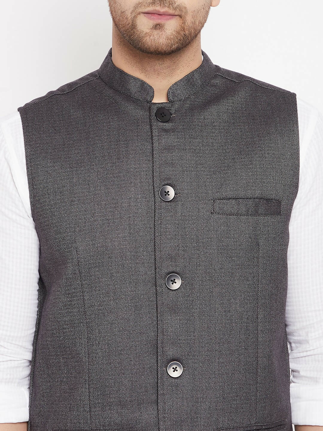 Even Apparels Grey Merino Men Woven Nehru Jacket PW685 | Swadesiicart
