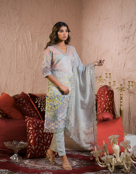 Ethnic Festive Wear Organza Pista Stitched Suit With Dupatta - Tanisha | Swadesiicart
