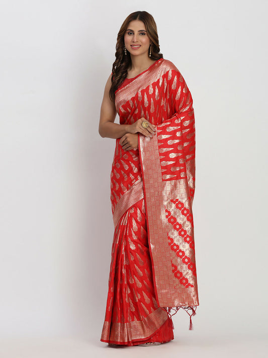 Astita Banarasi Silk Red Saree | Swadesiicart