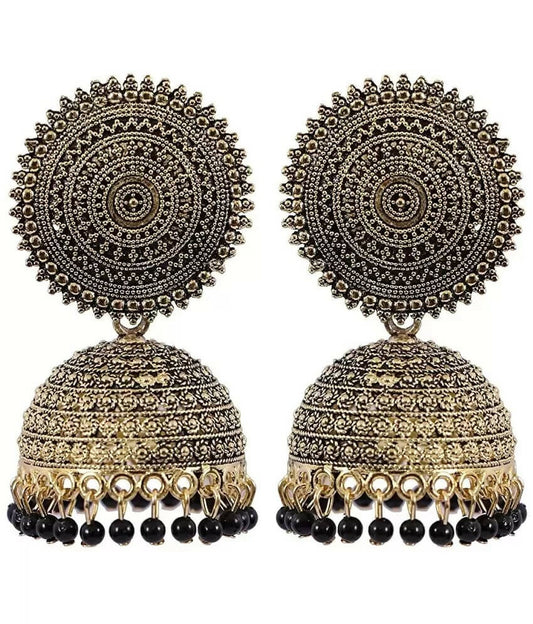 Mominos Fashion Joharkamal Gold-Polished Meenakari Jhumkas For Women & Girls (Black) - Mominos Fashion