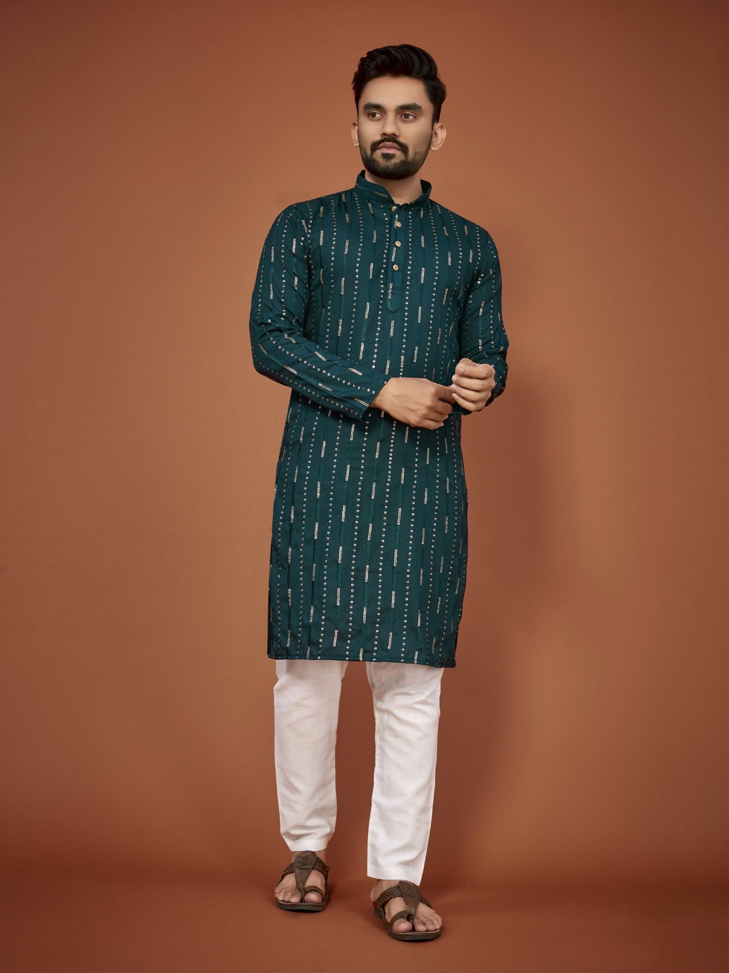 Anaita Teal Embroidered Cotton Straight Kurta