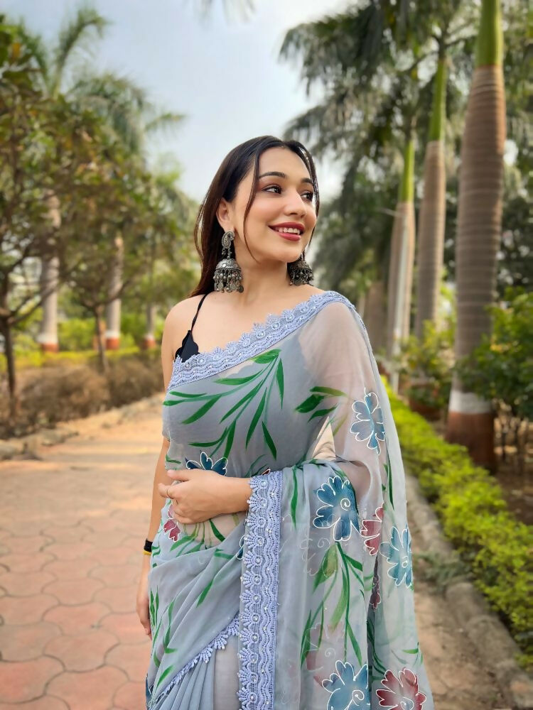Vamsee Snehalata Sea Green Shimmer Silk Saree - Swadesiicart