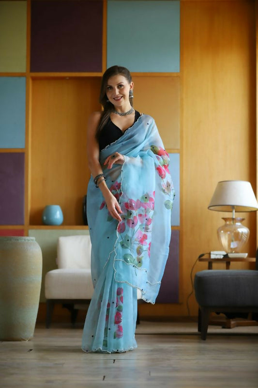 Vamsee Dhruti2 Sky Organza Saree - Swadesiicart