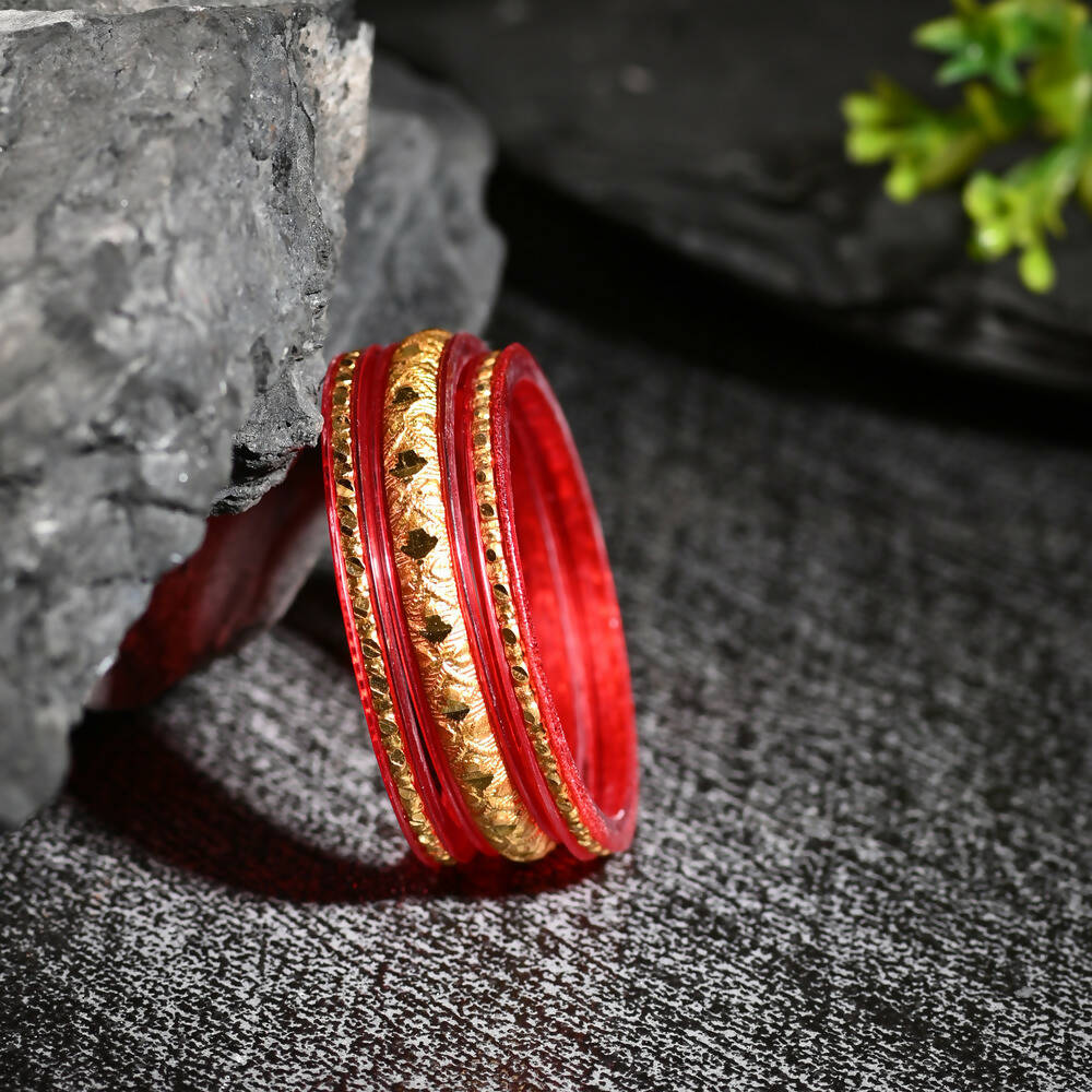 Afast Designer Fancy Party Bangle/ Kada Set, Red And Gold, Sheep, Pack Of 6 - Swadesiicart