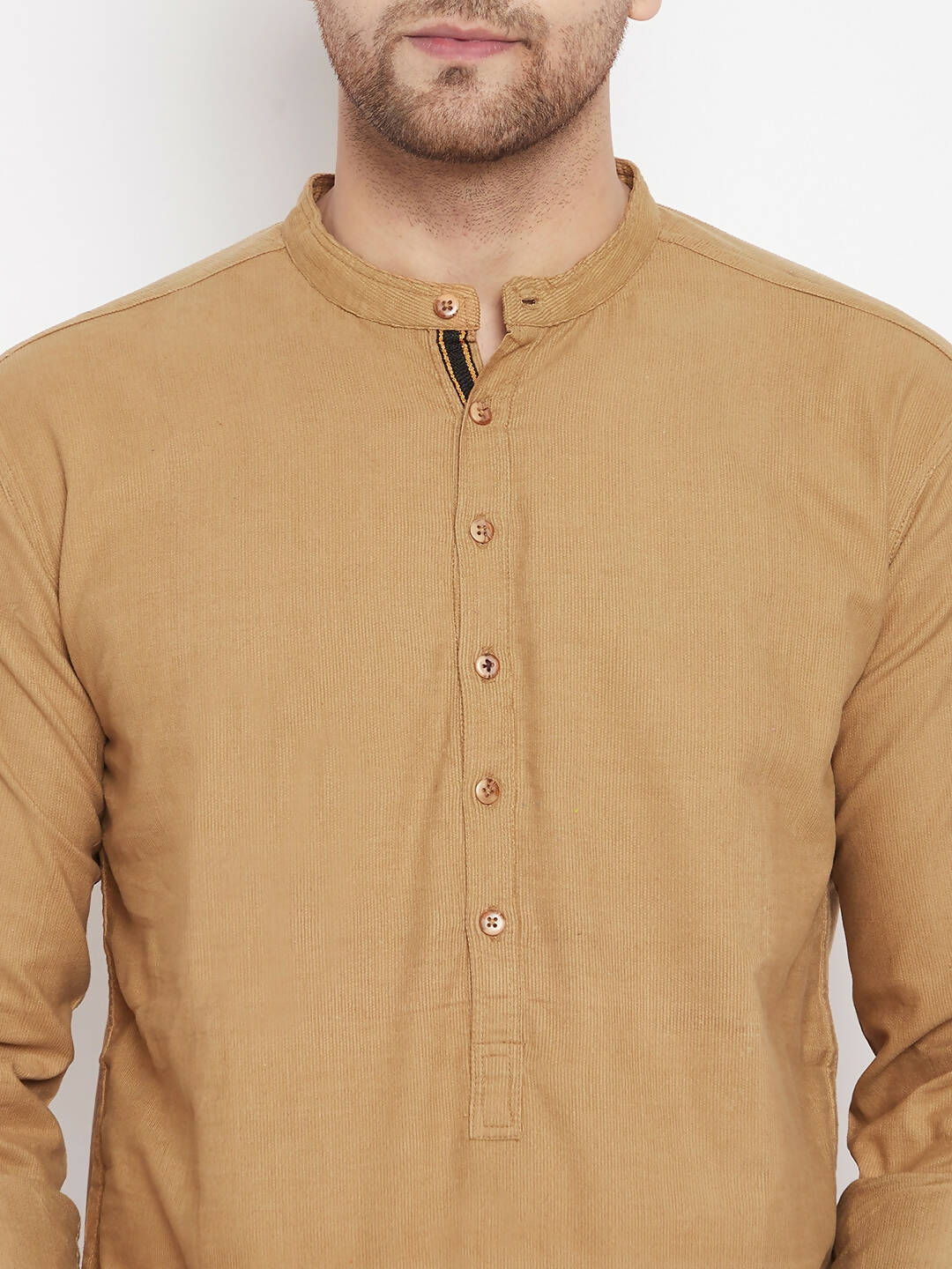 Even Apparels Beige Pure Cotton Short Men's Kurta With Band Collar | Swadesiicart
