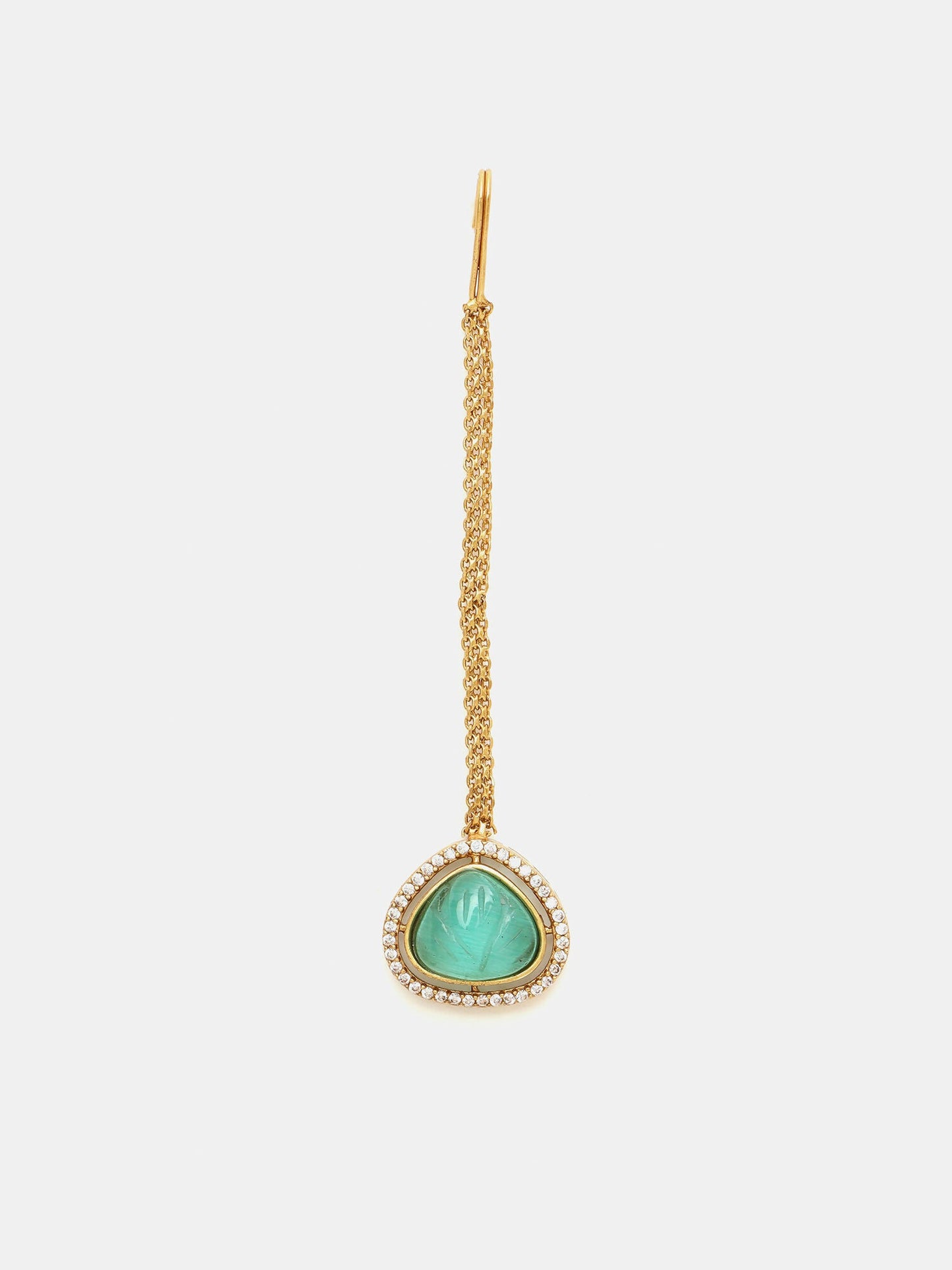 Ruby Raang Gold Polished Green Stone Kundan Maang Tikka | Swadesiicart