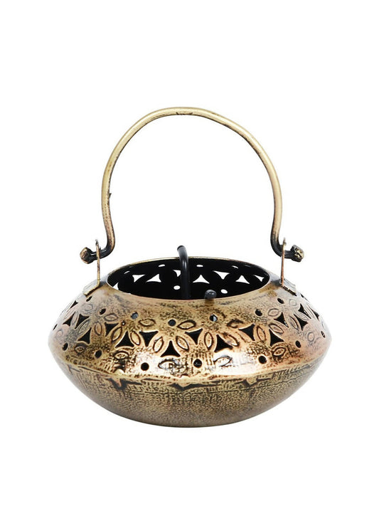 CraftVatika Gold-Toned Metal Degchi Hanging Tealight Candle Holder | Swadesiicart