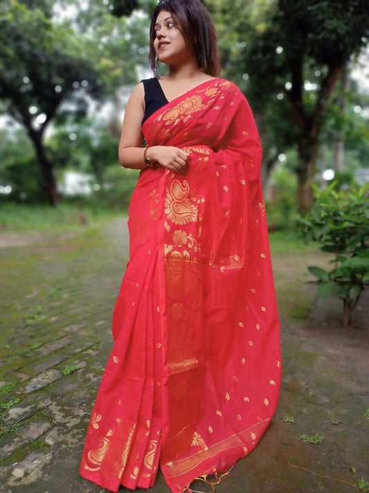 Exclusive Collection Red Beautiful Cotton Silk Saree - Swadesiicart