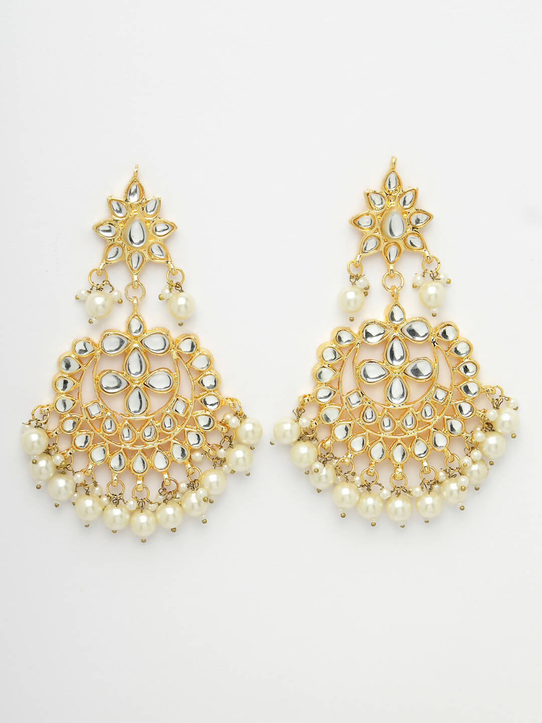 NVR Women's Gold-Polished Kundan Chandbali Earrings | Swadesiicart