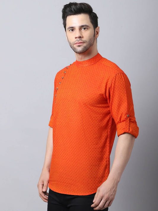 Even Apparels Orange Pure Cotton Men's Kurta With Side Placket | Swadesiicart