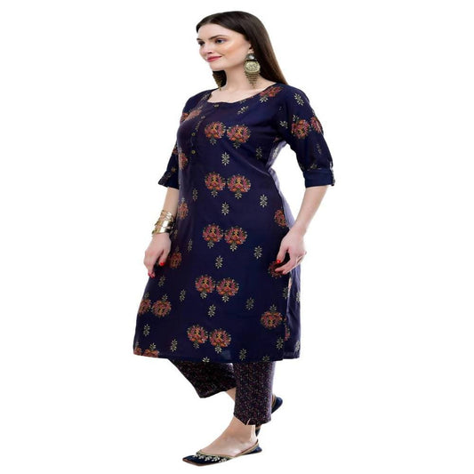 Lagi Women's Blue Printed Straight Kurta & Pant (MC38B) | Swadesiicart