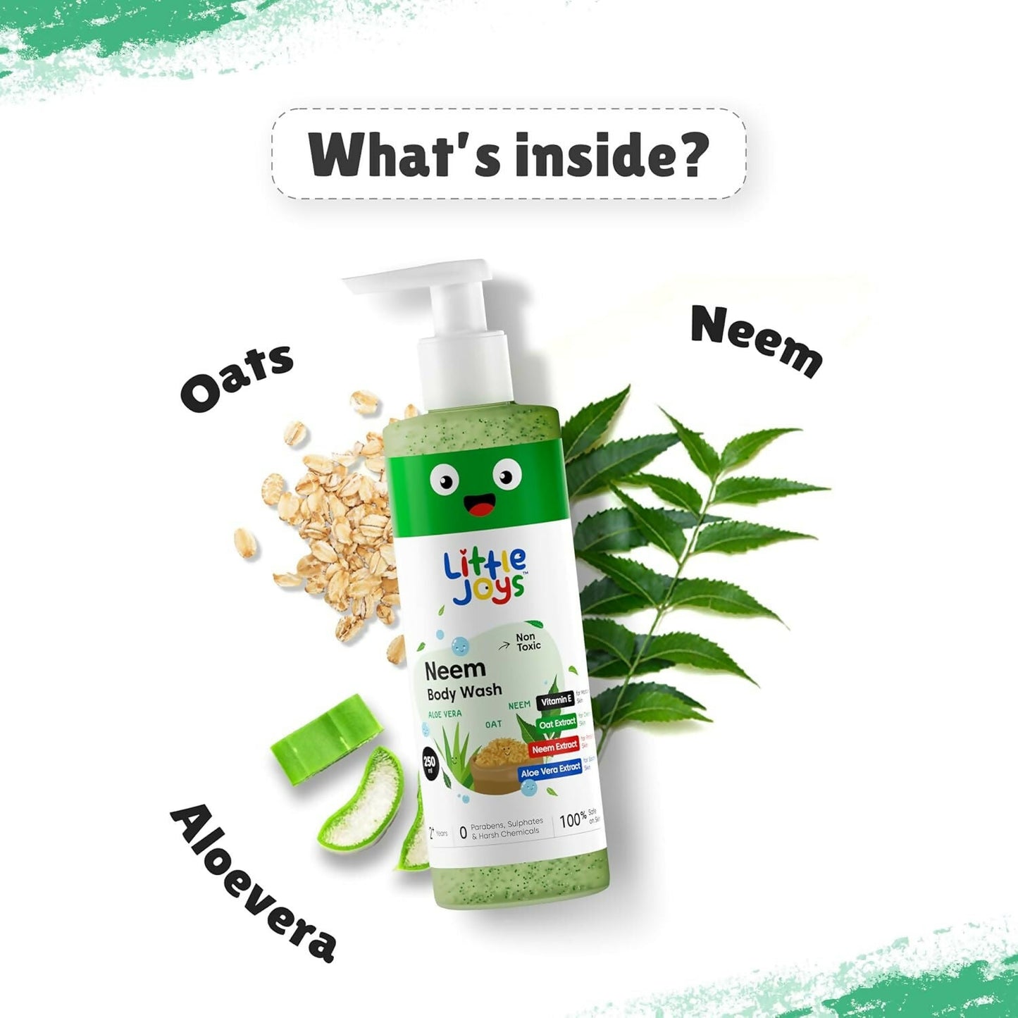 Little Joys Anti-Bacterial Neem Body Wash for Kids (2+ Years),Gently Exfoliates,Protects & Deep Cleanses Skin - Swadesiicart