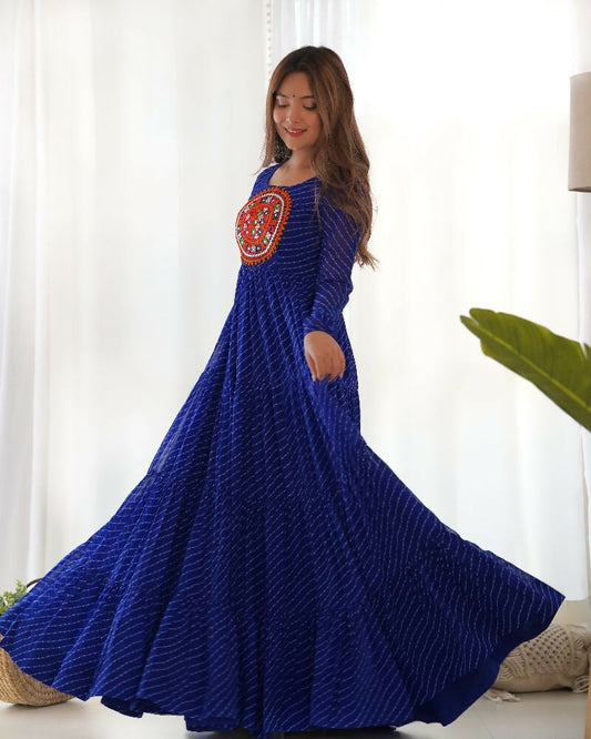 Joban Fashion Royal Blue Kurta Set Chanderi Sequence Embroidery Work