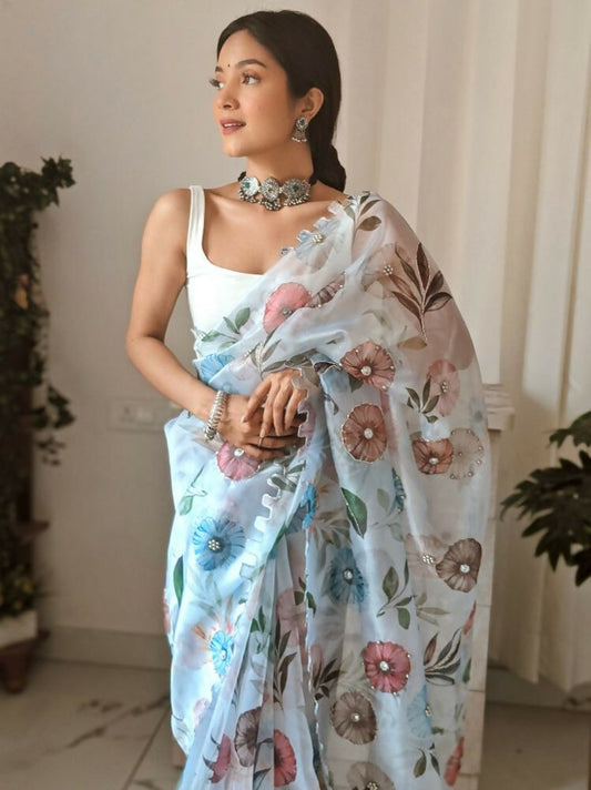 Vamsee Aarushi Mix Color Organza Saree - Swadesiicart