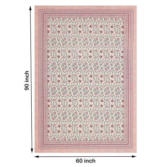 Blocks Of India Hand Block Printed Cotton Rectangular Table Cloth - Pink Kalamkari