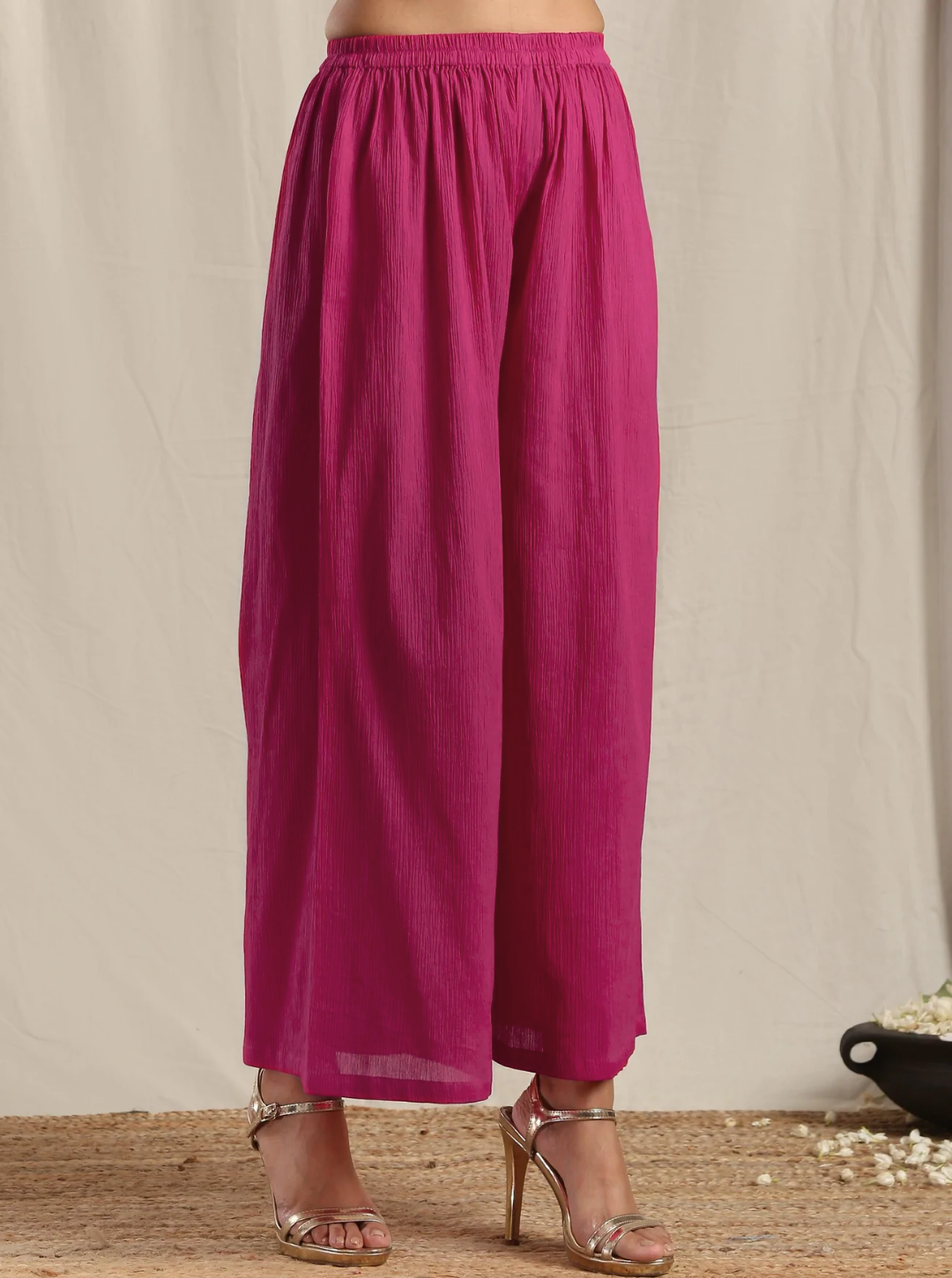trueBrowns Orange Crinkle Slit Kurta Pant Set | Swadesiicart