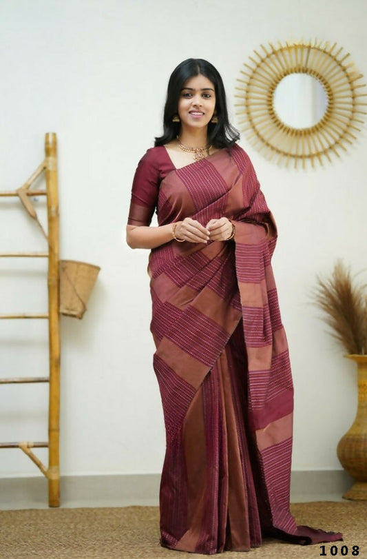 Partywear Designer Maroon Banarasi Silk Fancy Saree - Starwalk | Swadesiicart
