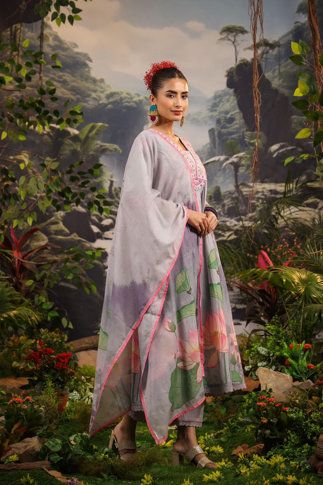 Alia Cut Embroidered & Floral Printed Kurta With Pant & Dupatta Luxury Premium, Multicolor - Hiral Fashion