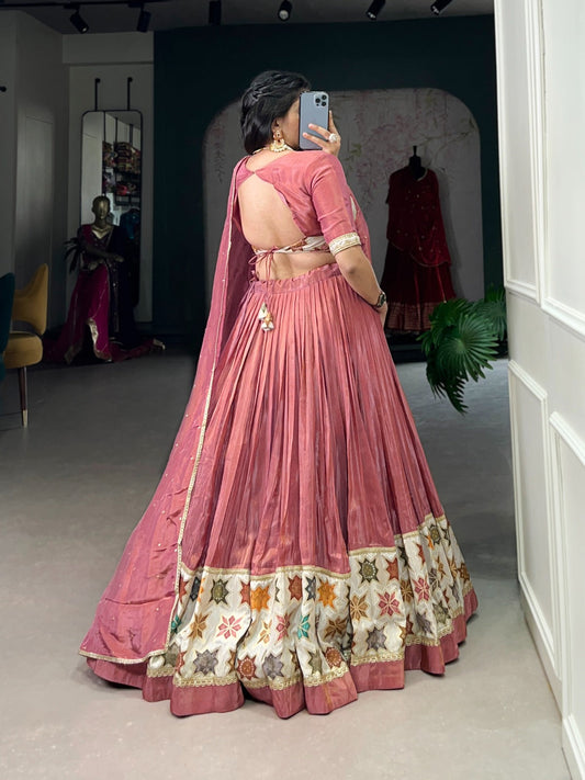 Lorenvalley Peach Premium Pure Shimmer Pure Shimmer Lehenga Choli | Swadesiicart