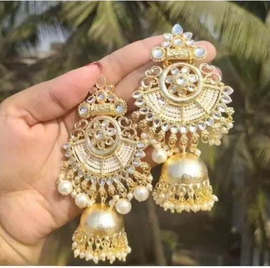 Jewel City Elegant Kundan Jhumka Earrings with Pearl Drops - Traditional Indian Wedding Jewelry | Swadesiicart