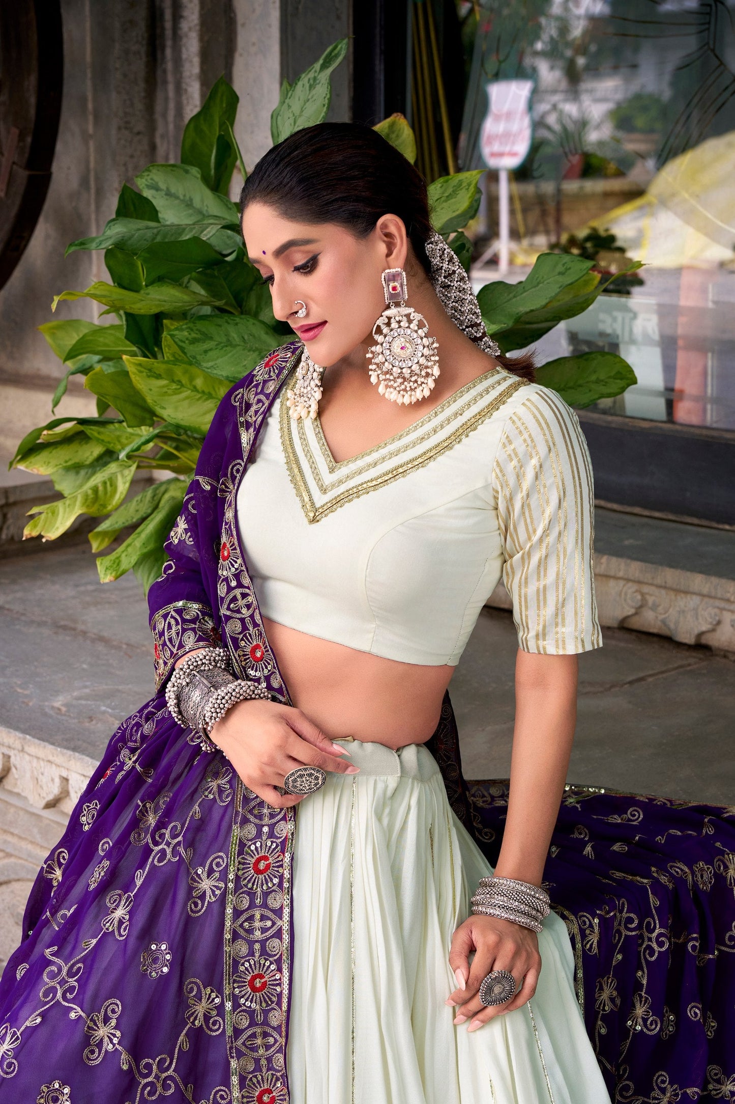 Lorenvalley Fashion White Pure Rayon Lace Touch Up Lehenga Choli with Dupatta - Swadesiicart
