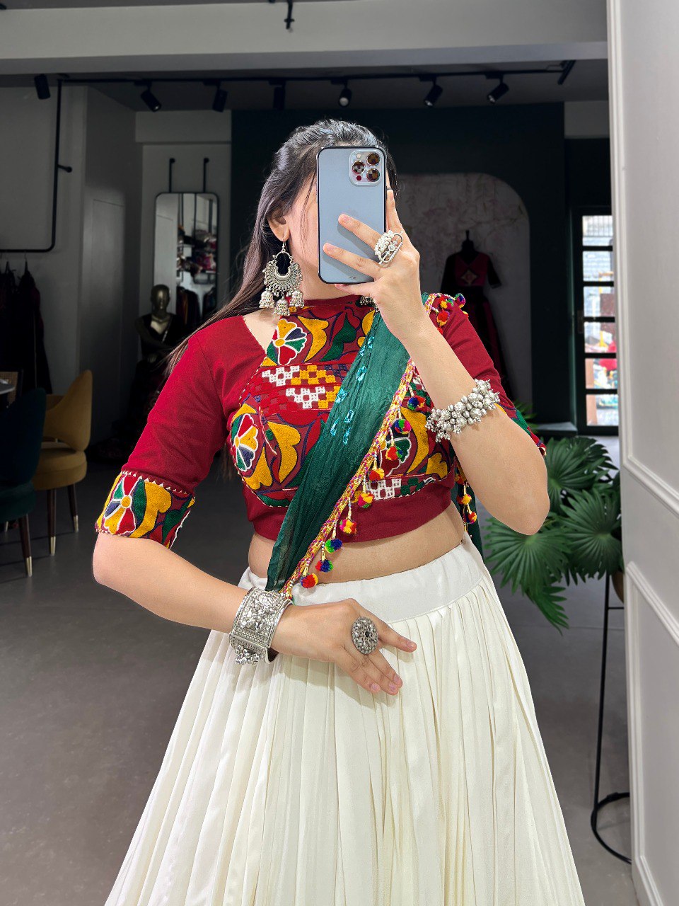 Lorenvalley White Pure Rayon Plain With Gota Patti Touch Up Lehenga Choli with Dupatta | Swadesiicart