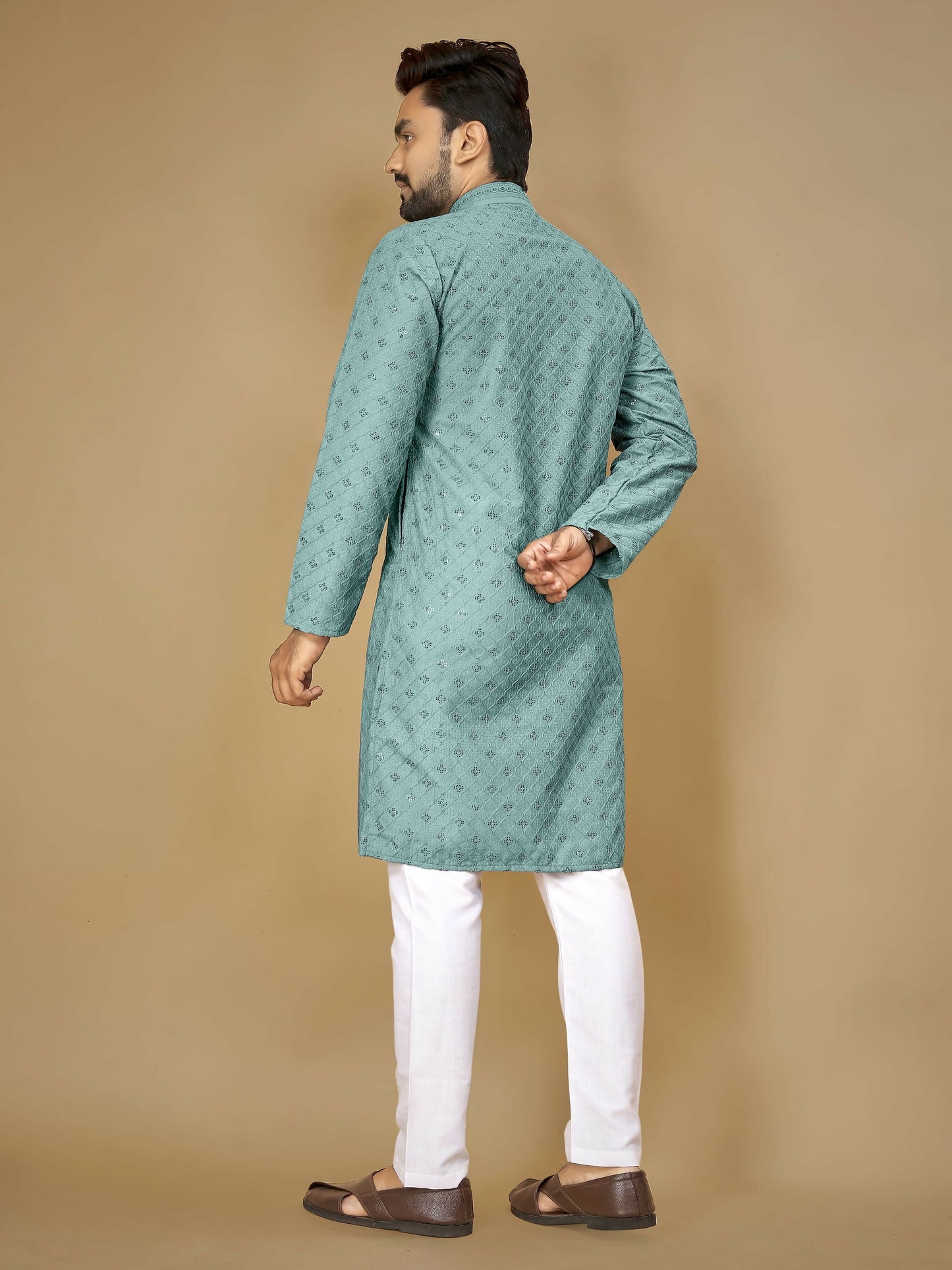 Anaita Sky_Blue Embroidered Rayon Straight Kurta