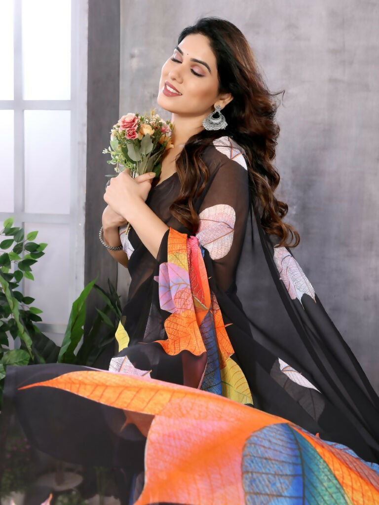 Partywear Designer Black Georgette Fancy Saree - Satrangi | Swadesiicart