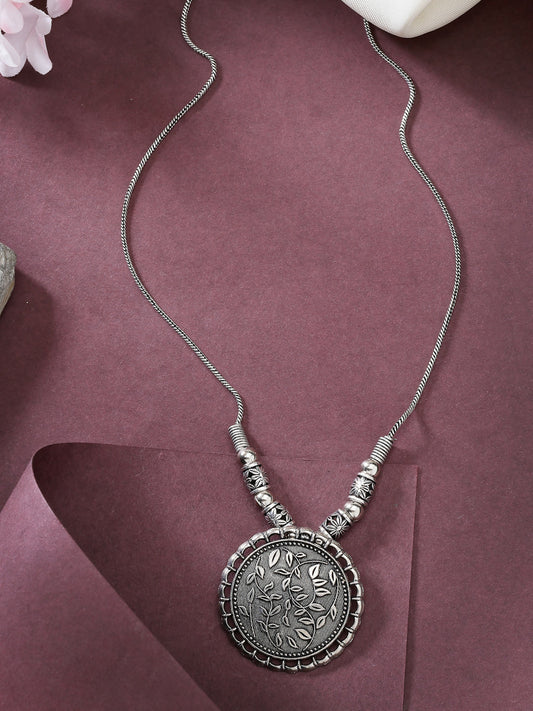 NVR Women's Silver-Toned Circular Shape Pendant with Chain | Swadesiicart