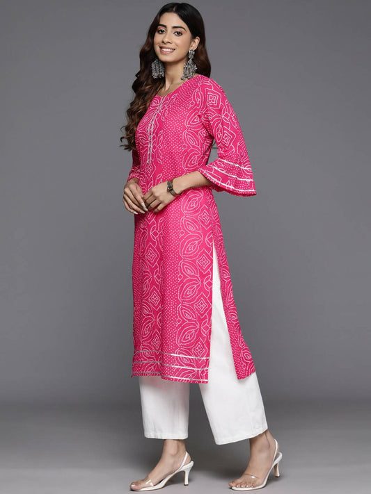 Ahalyaa Women Beige Floral Printed Regular Gotta Patti Kurta - Pink | Swadesiicart