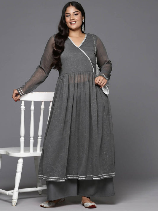 Ahalyaa Women's Traditional wear Kurta Set - Grey | Swadesiicart