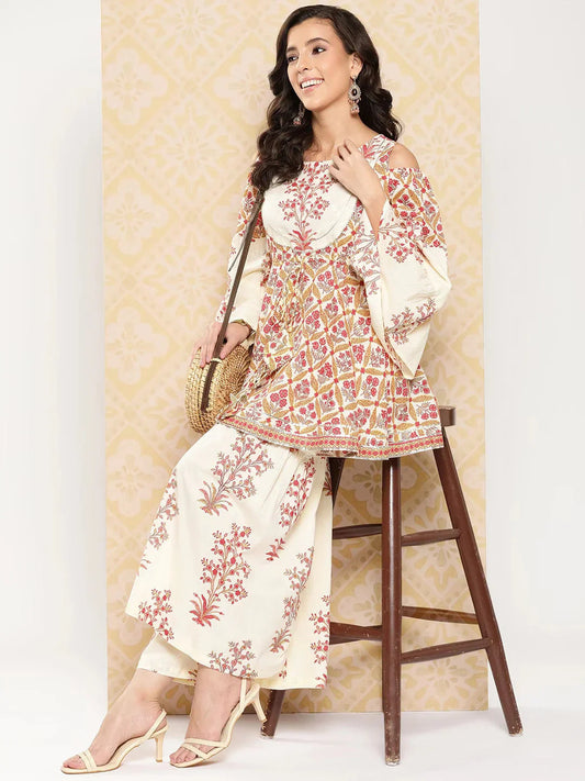 Yufta Women Printed Pure Cotton Ethnic Co-Ords - Swadesiicart
