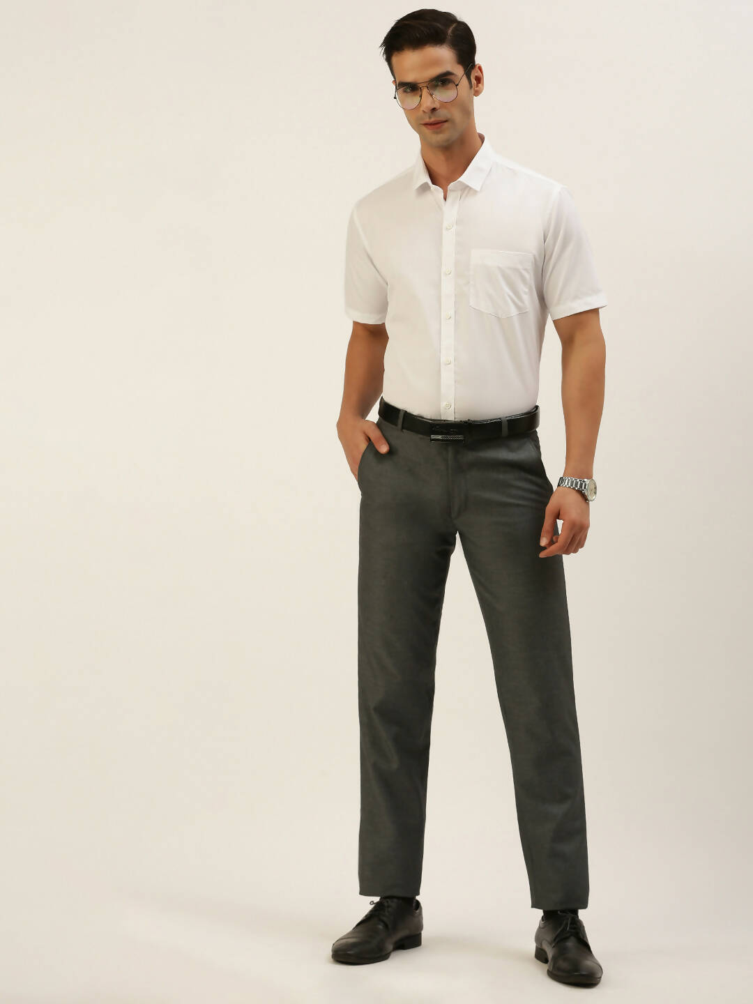 Ramraj Cotton Mens Half Sleeve Formal 100% Cotton White Shirt | Swadesiicart