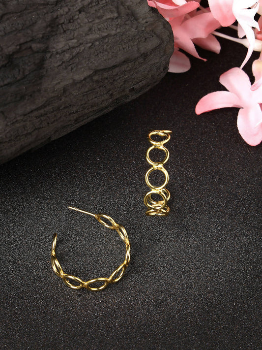 NVR Women Gold-Polished Contemporary Half Hoop Earrings - Swadesiicart