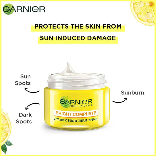 Garnier Bright Complete Vitamin C SPF40/PA+++ Serum Cream - Swadesiicart