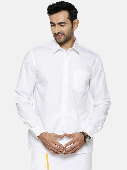 Ramraj Cotton Mens Full Sleeve Formal 100 % Cotton White Shirt | Swadesiicart