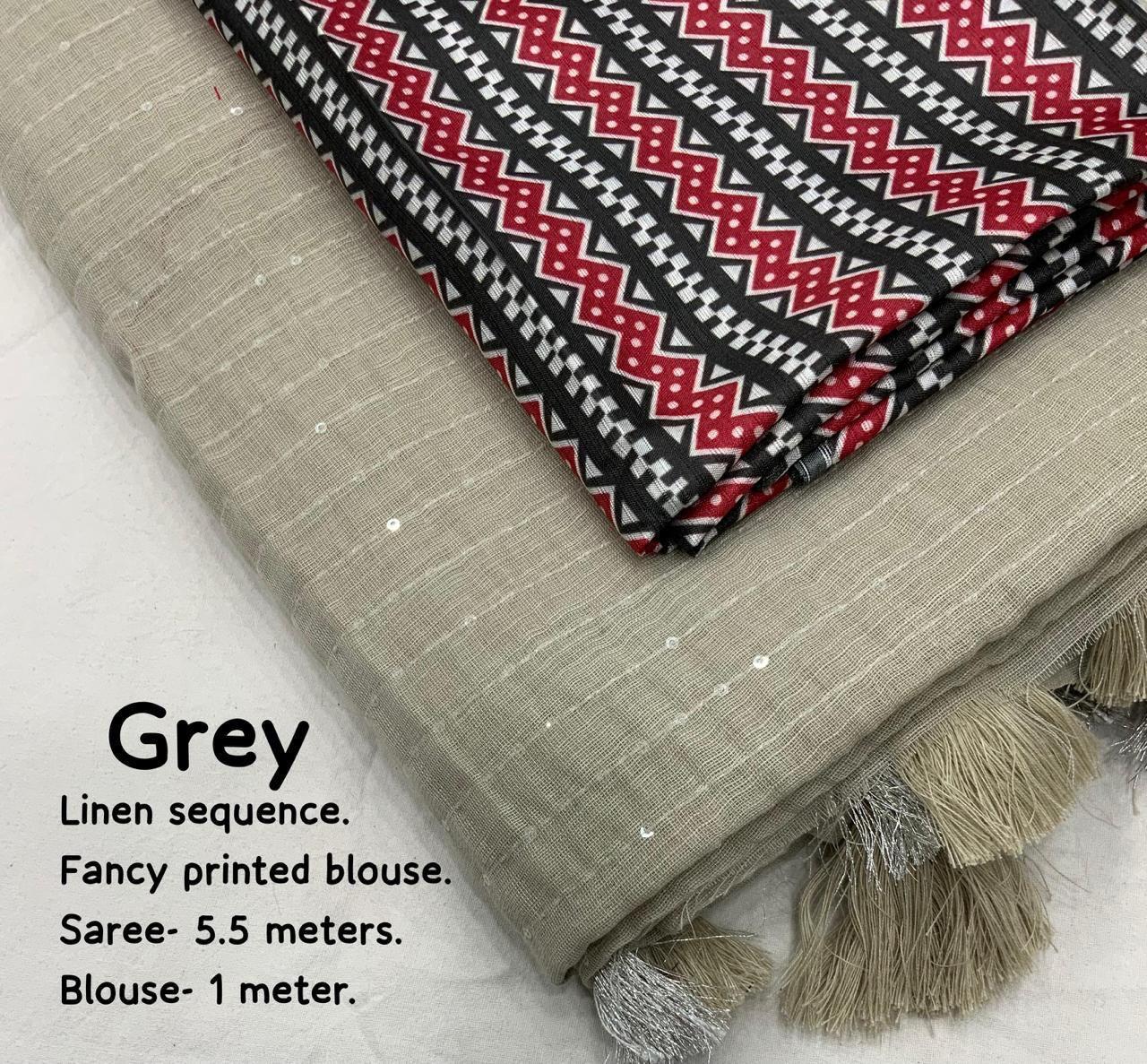 Grey Linen Sequence Saree with Unstitched Blouse - Hiral Fashion | Swadesiicart