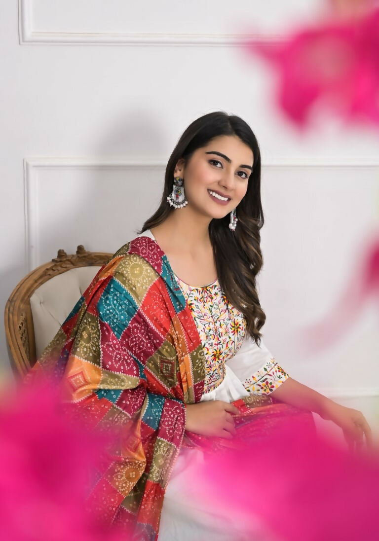 White Viscose Silk Embroidery with Thread and sequence Stitched Suit With Dupatta - Tanisha | Swadesiicart