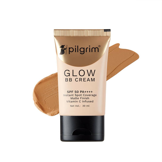 Pilgrim Glow BB Cream SPF 50 PA++++ Instant Spot Coverage Matte Finish Vitamin C Infused - Almond Glow - Limited Time Offer - Pilgrim