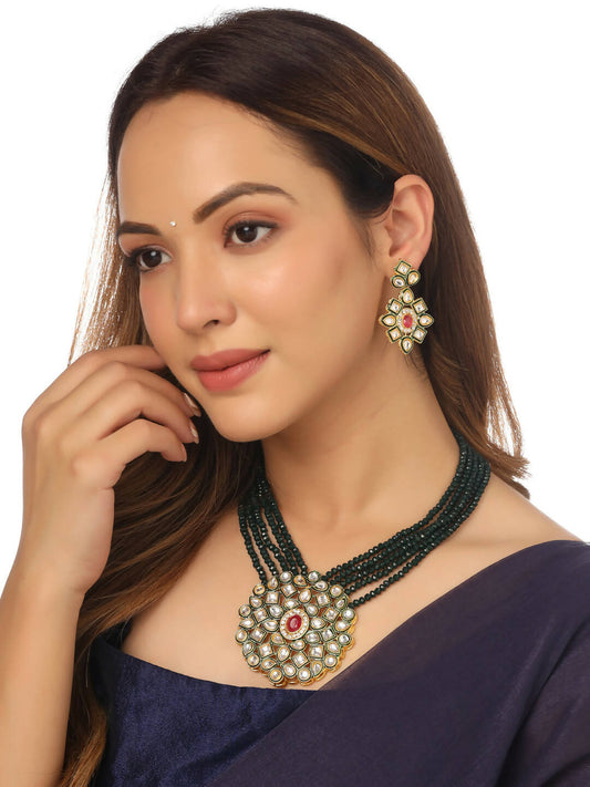 NVR Women Gold-Polished Kundan Studded Jewellery Set - NR Retail-NVR