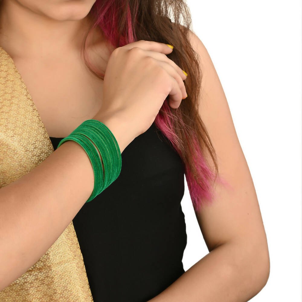 Afast Designer Fancy Party Velvet Bangle/ Kada Set, Green, Metal, Pack Of 48 - Swadesiicart