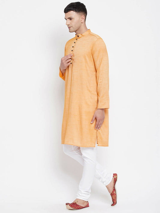 Even Apparels Yellow Rayon Men's Kurta With Band Collar | Swadesiicart