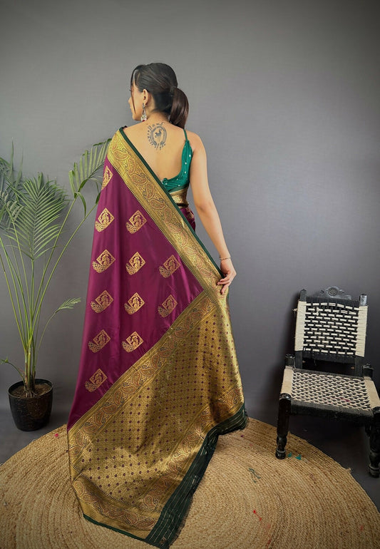 Joban Fashion Black Peacock Banarasi Silk Sarees | Swadesiicart